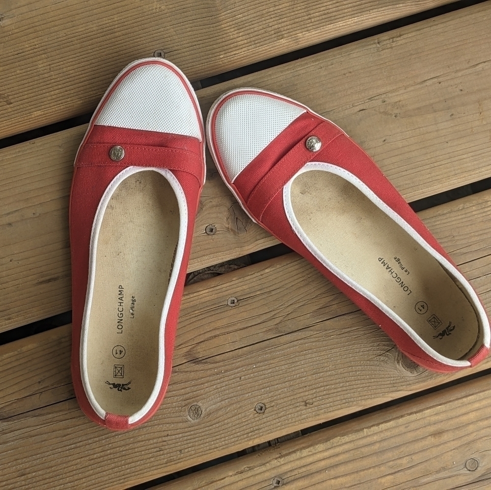 LONGCHAMP RED ORANGE CANVAS BALLERINA FLATS SLIP-ON SHOE SIZE 41(10/10.5)